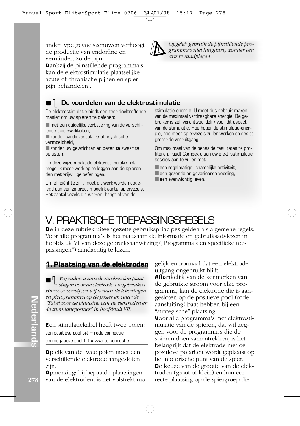 V. praktische toepassingsregels, Nederlands | Compex Sport Elite User Manual | Page 278 / 320