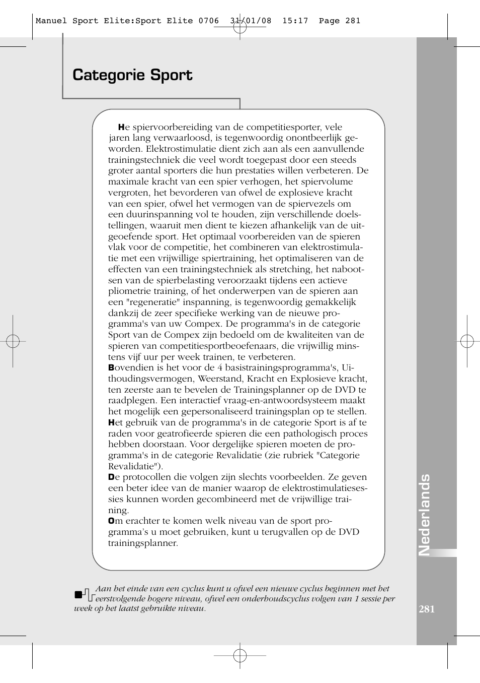 Categorie sport, Nederlands | Compex Sport Elite User Manual | Page 281 / 320