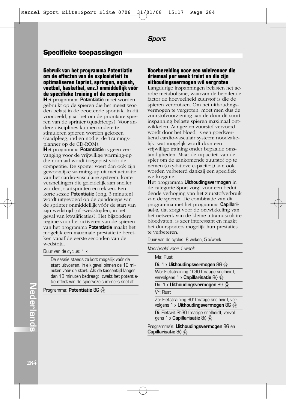 Nederlands, Sport, Specifieke toepassingen | Compex Sport Elite User Manual | Page 284 / 320