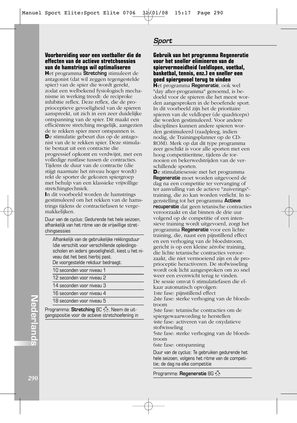 Nederlands, Sport | Compex Sport Elite User Manual | Page 290 / 320