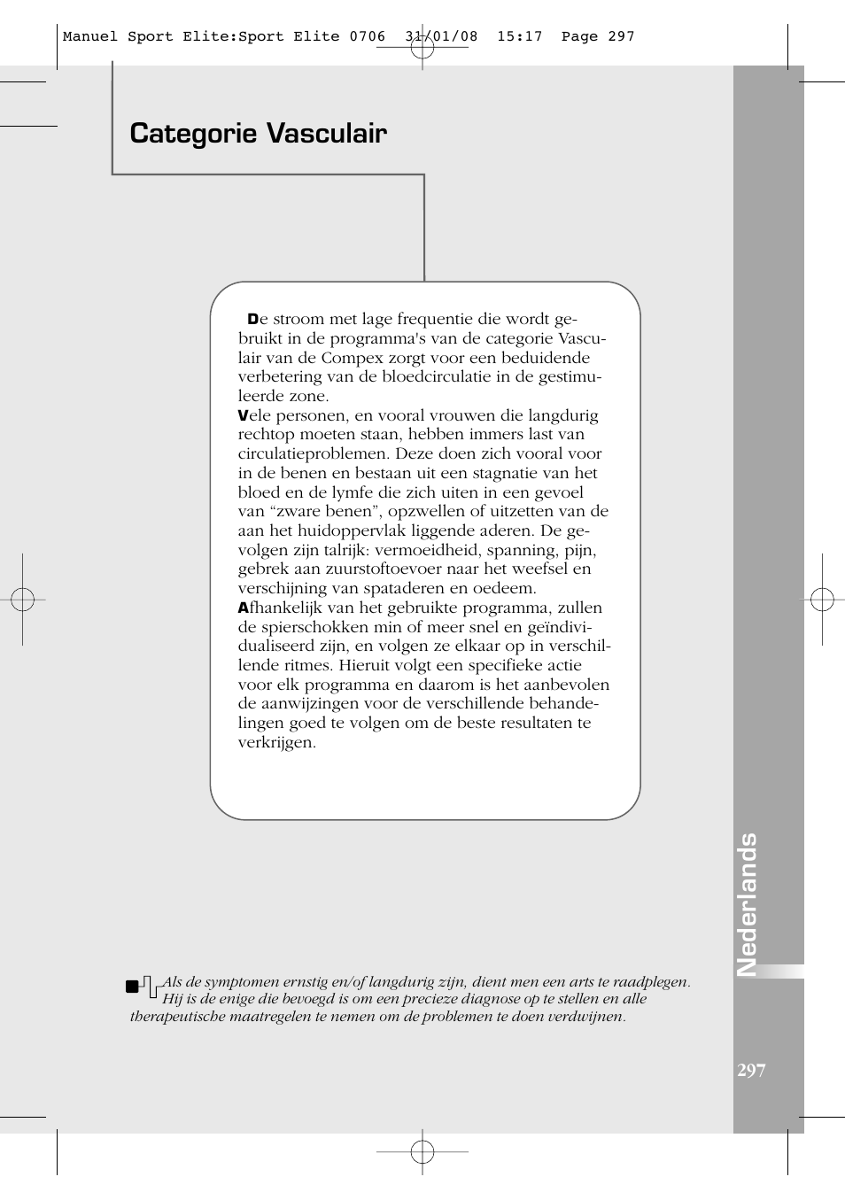 Categorie vasculair, Nederlands | Compex Sport Elite User Manual | Page 297 / 320