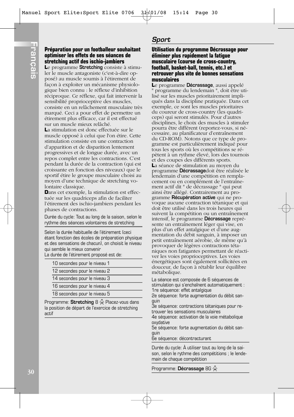Français, Sport | Compex Sport Elite User Manual | Page 30 / 320