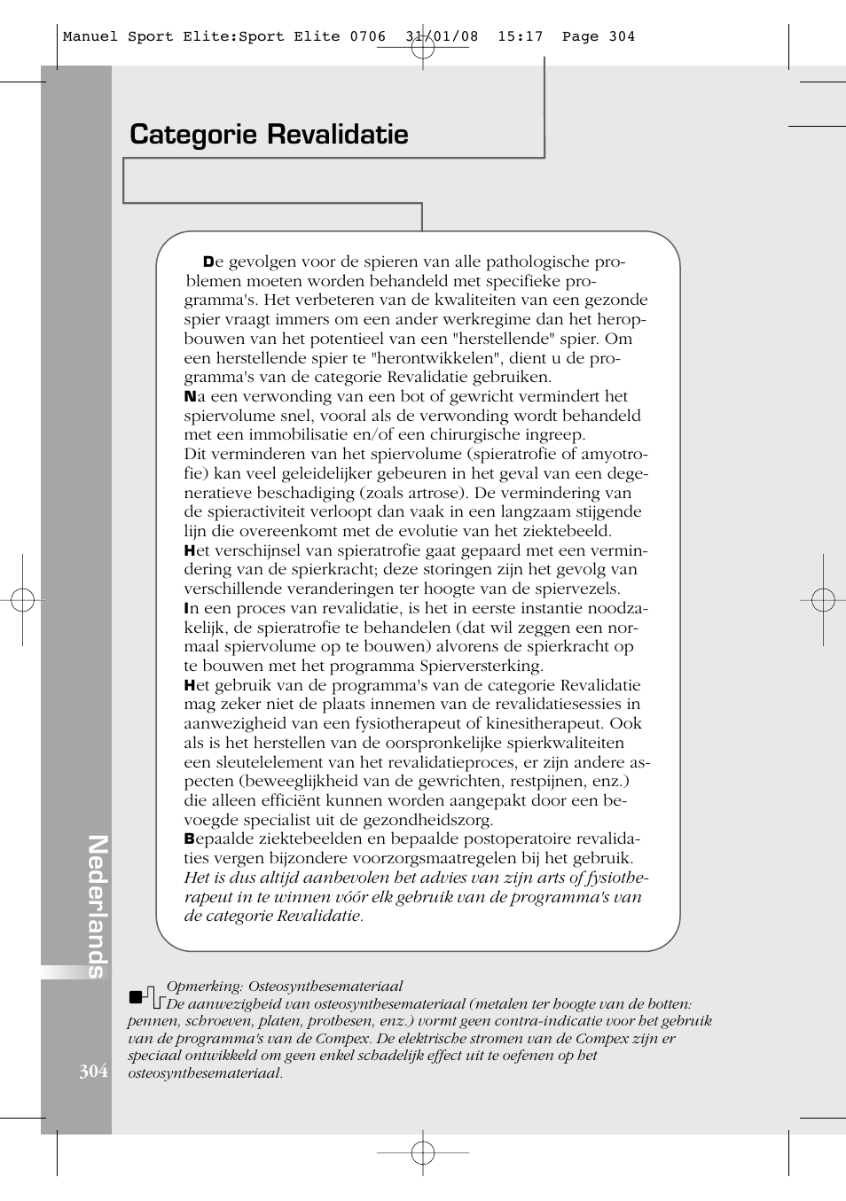 Categorie revalidatie, Nederlands | Compex Sport Elite User Manual | Page 304 / 320