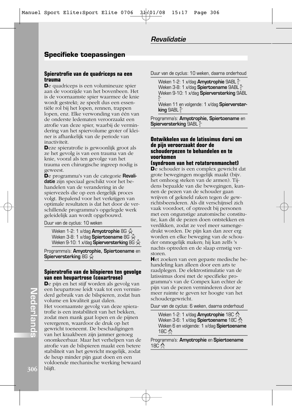 Nederlands, Revalidatie | Compex Sport Elite User Manual | Page 306 / 320