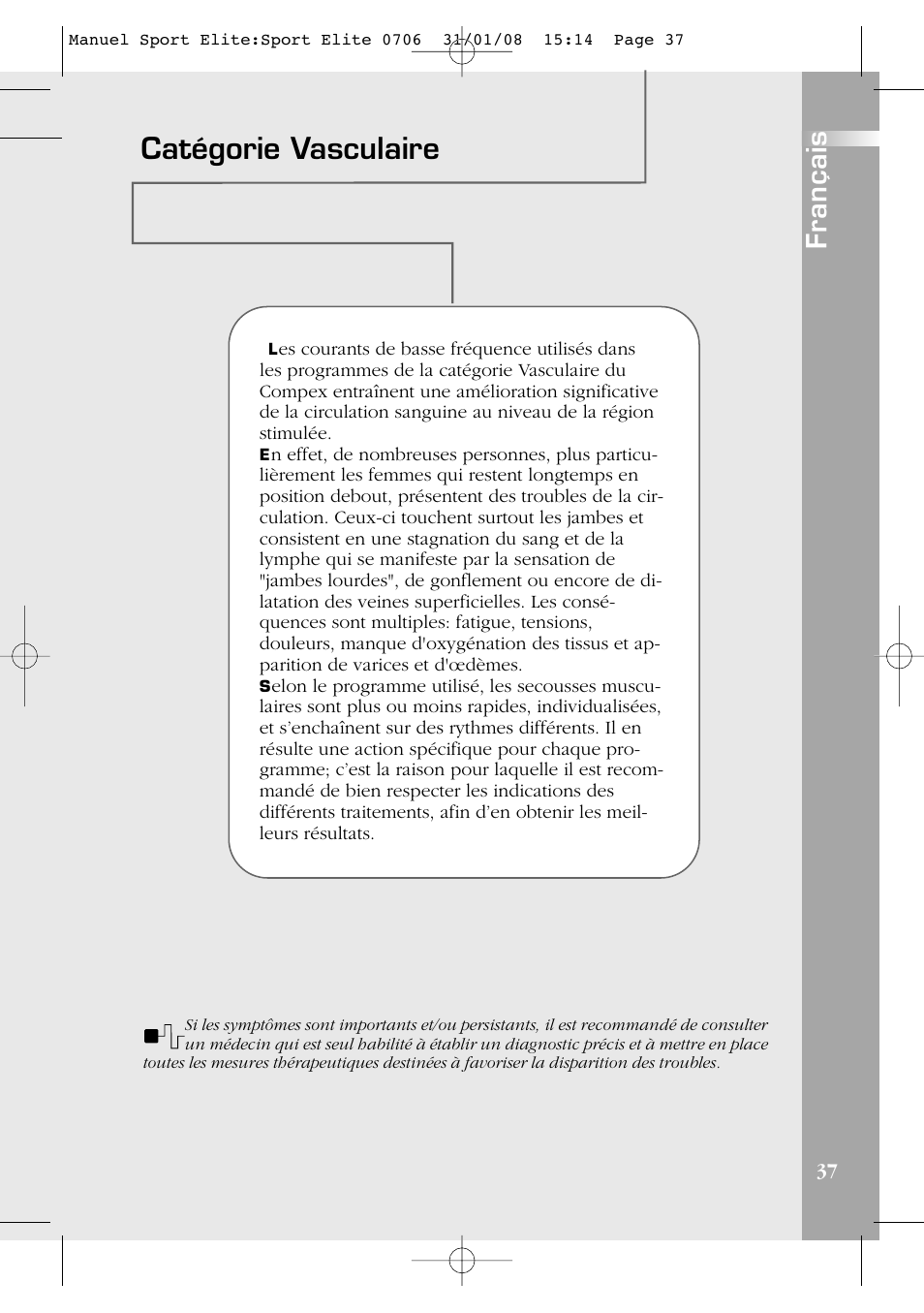 Catégorie vasculaire, Français | Compex Sport Elite User Manual | Page 37 / 320