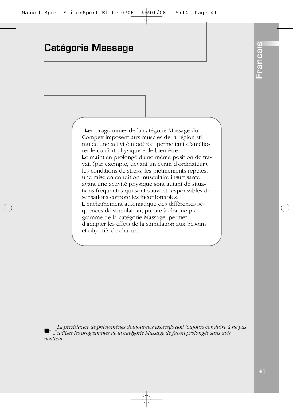 Catégorie massage, Français | Compex Sport Elite User Manual | Page 41 / 320
