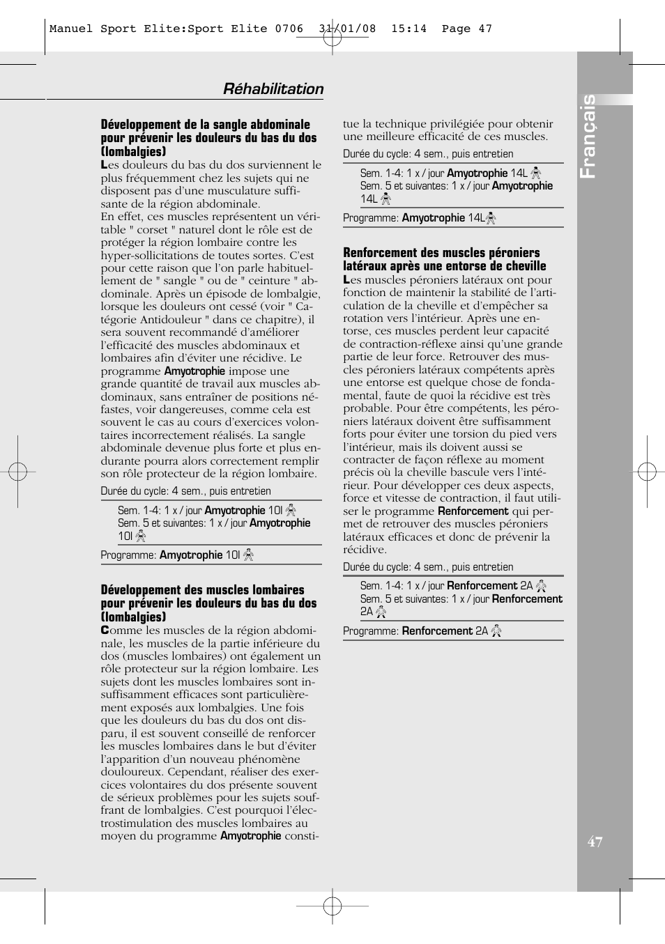 Français, Réhabilitation | Compex Sport Elite User Manual | Page 47 / 320
