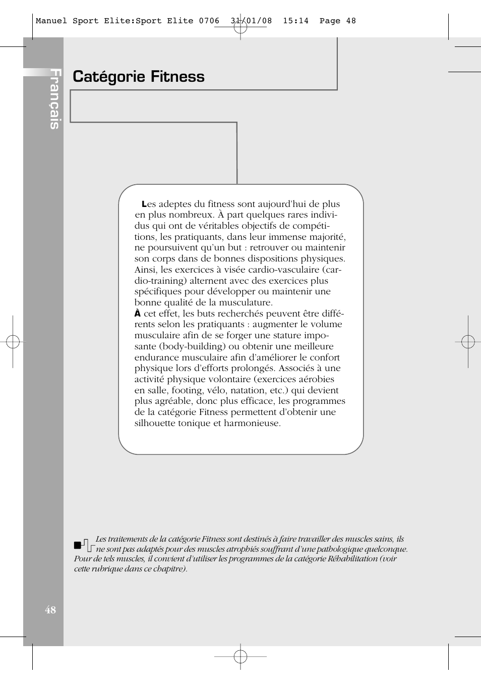 Catégorie fitness, Français | Compex Sport Elite User Manual | Page 48 / 320