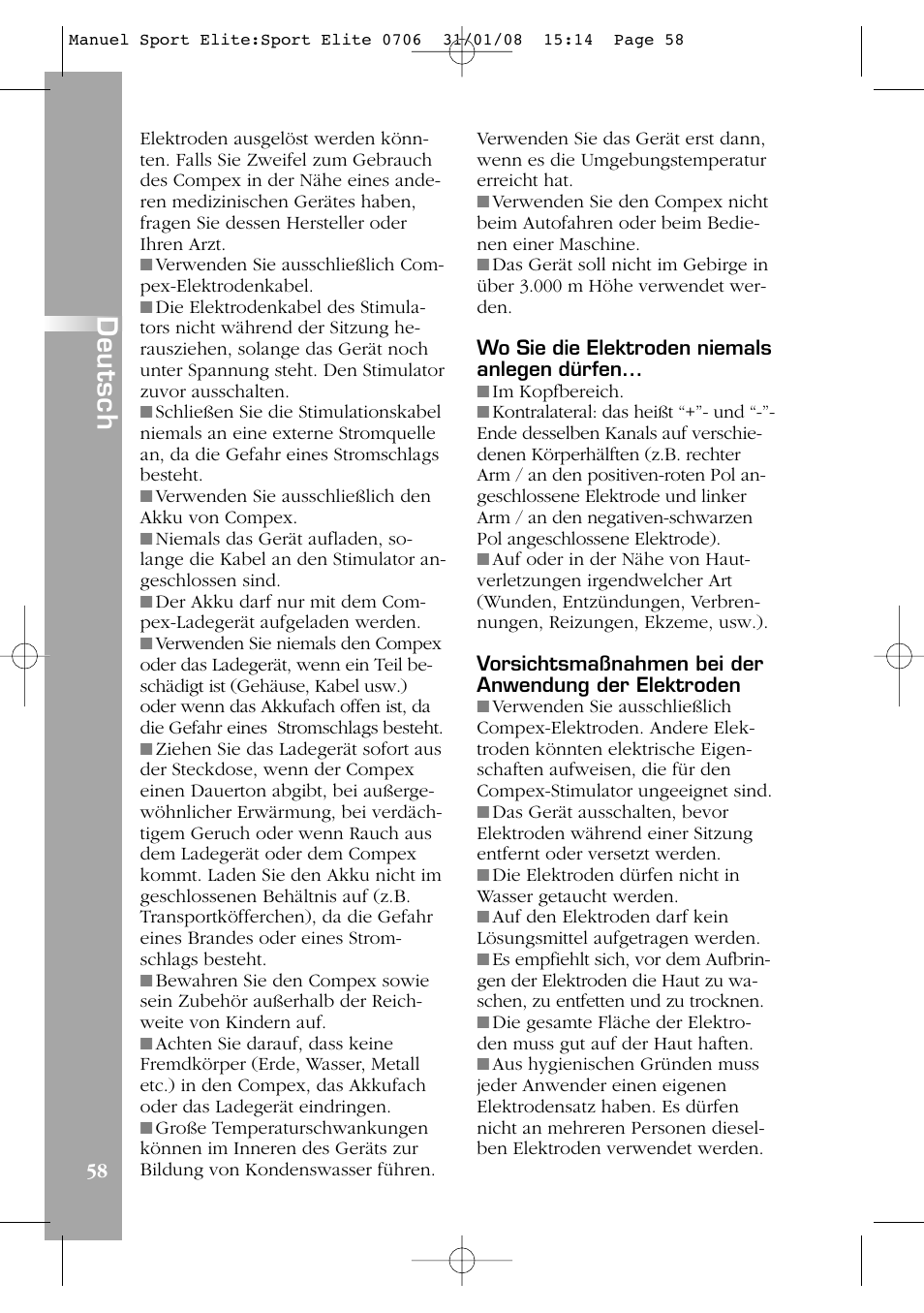 Deutsch | Compex Sport Elite User Manual | Page 58 / 320