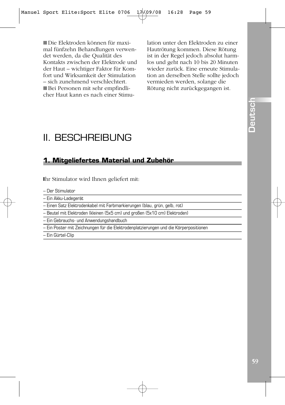 Ii. beschreibung, Deutsch | Compex Sport Elite User Manual | Page 59 / 320