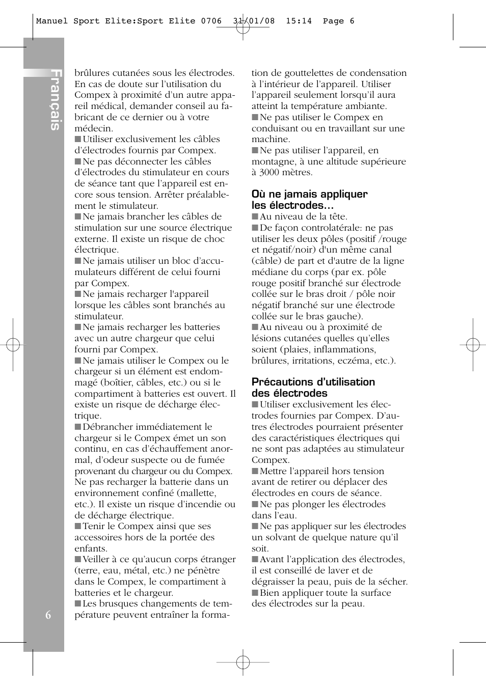 Français | Compex Sport Elite User Manual | Page 6 / 320