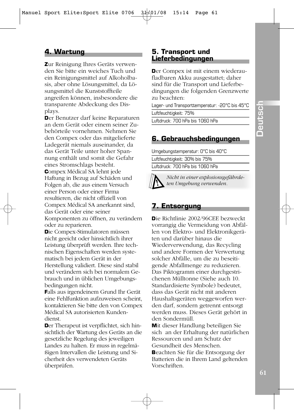 Deutsch | Compex Sport Elite User Manual | Page 61 / 320