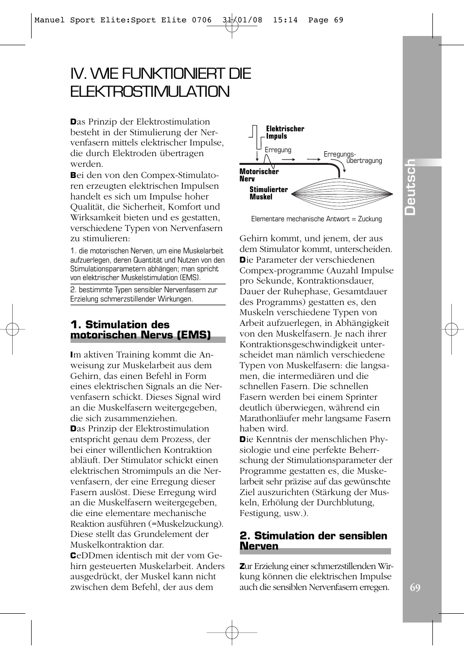 Iv. wie funktioniert die elektrostimulation, Deutsch | Compex Sport Elite User Manual | Page 69 / 320