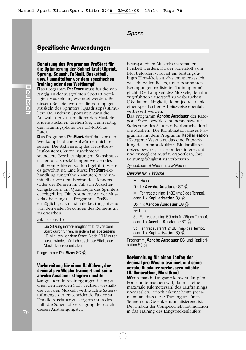 Deutsch, Sport, 76 spezifische anwendungen | Compex Sport Elite User Manual | Page 76 / 320