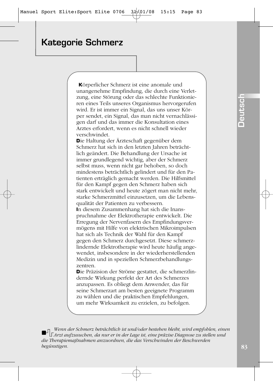 Kategorie schmerz, Deutsch | Compex Sport Elite User Manual | Page 83 / 320