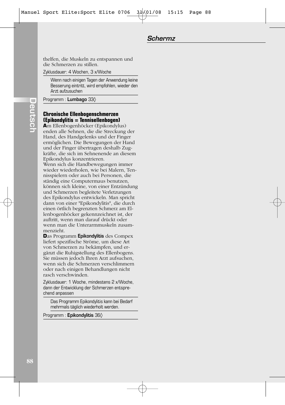 Deutsch, Schermz | Compex Sport Elite User Manual | Page 88 / 320