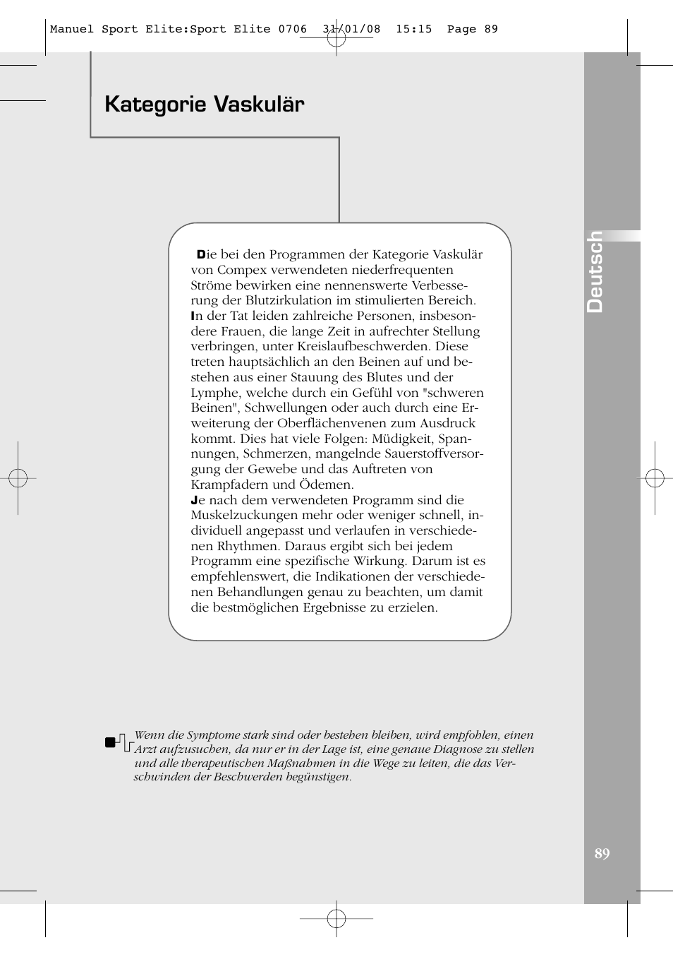 Kategorie vaskulär, Deutsch | Compex Sport Elite User Manual | Page 89 / 320