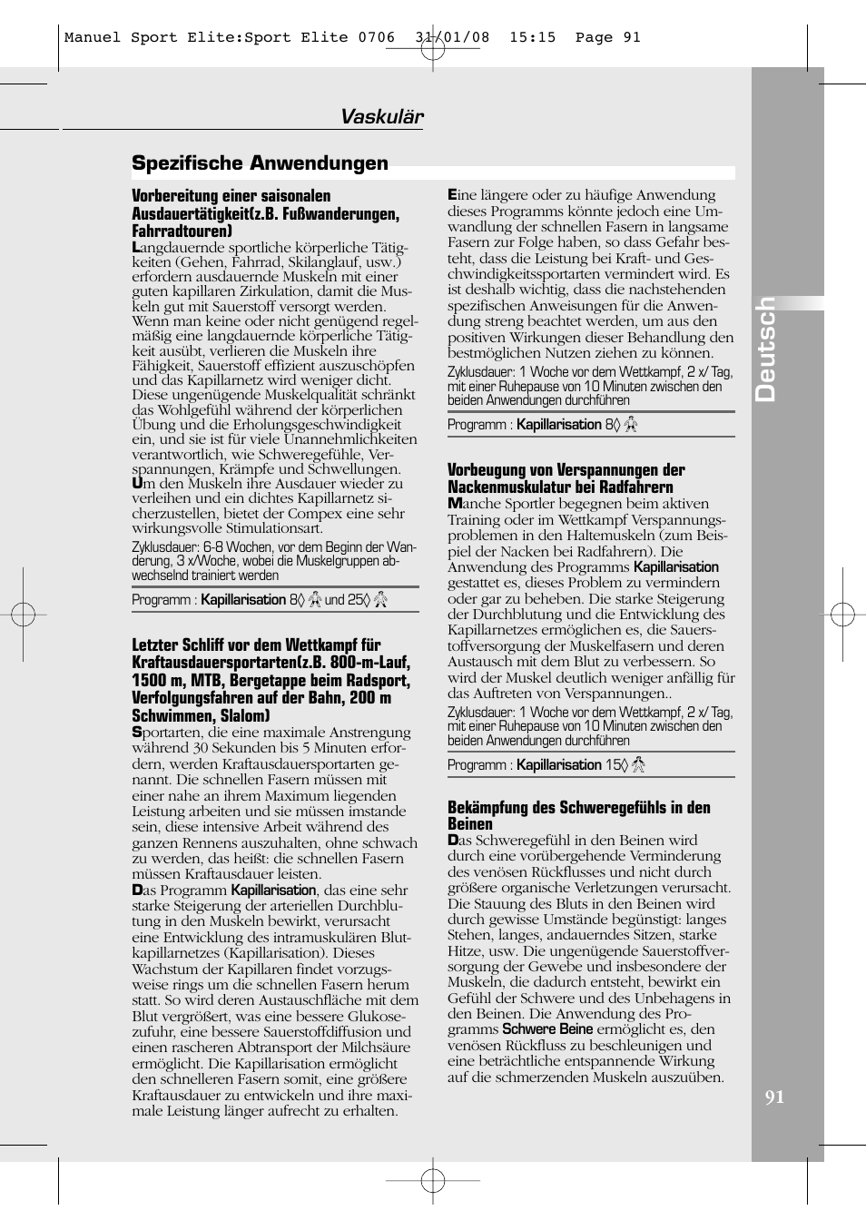 Deutsch, Vaskulär, Spezifische anwendungen | Compex Sport Elite User Manual | Page 91 / 320