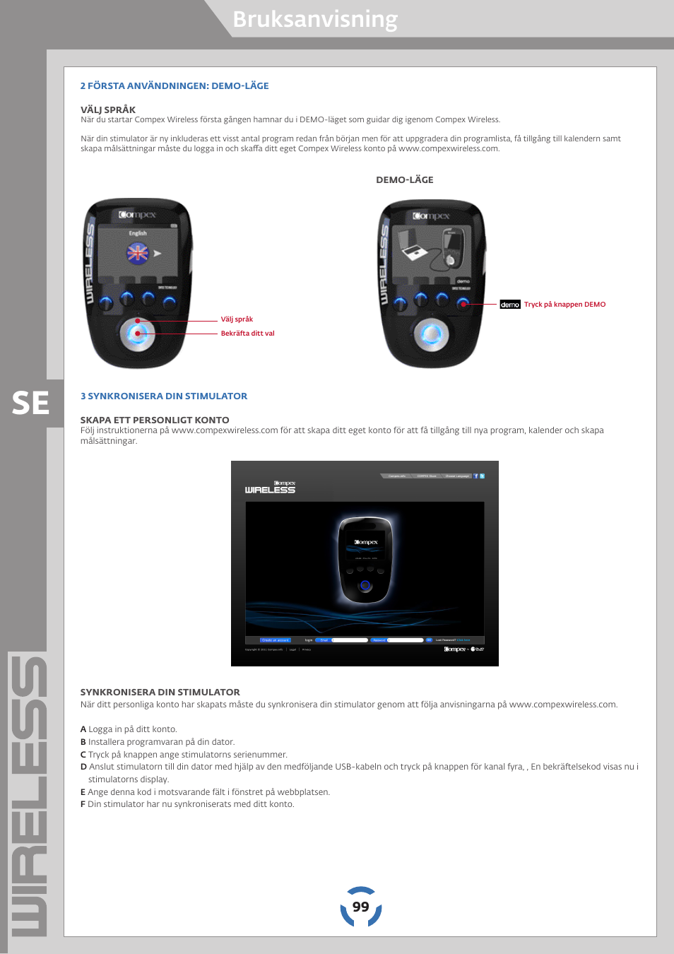 Bruksanvisning | Compex Wireless User Manual | Page 100 / 147