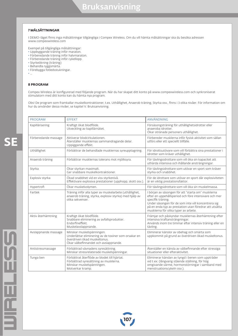 Bruksanvisning | Compex Wireless User Manual | Page 108 / 147