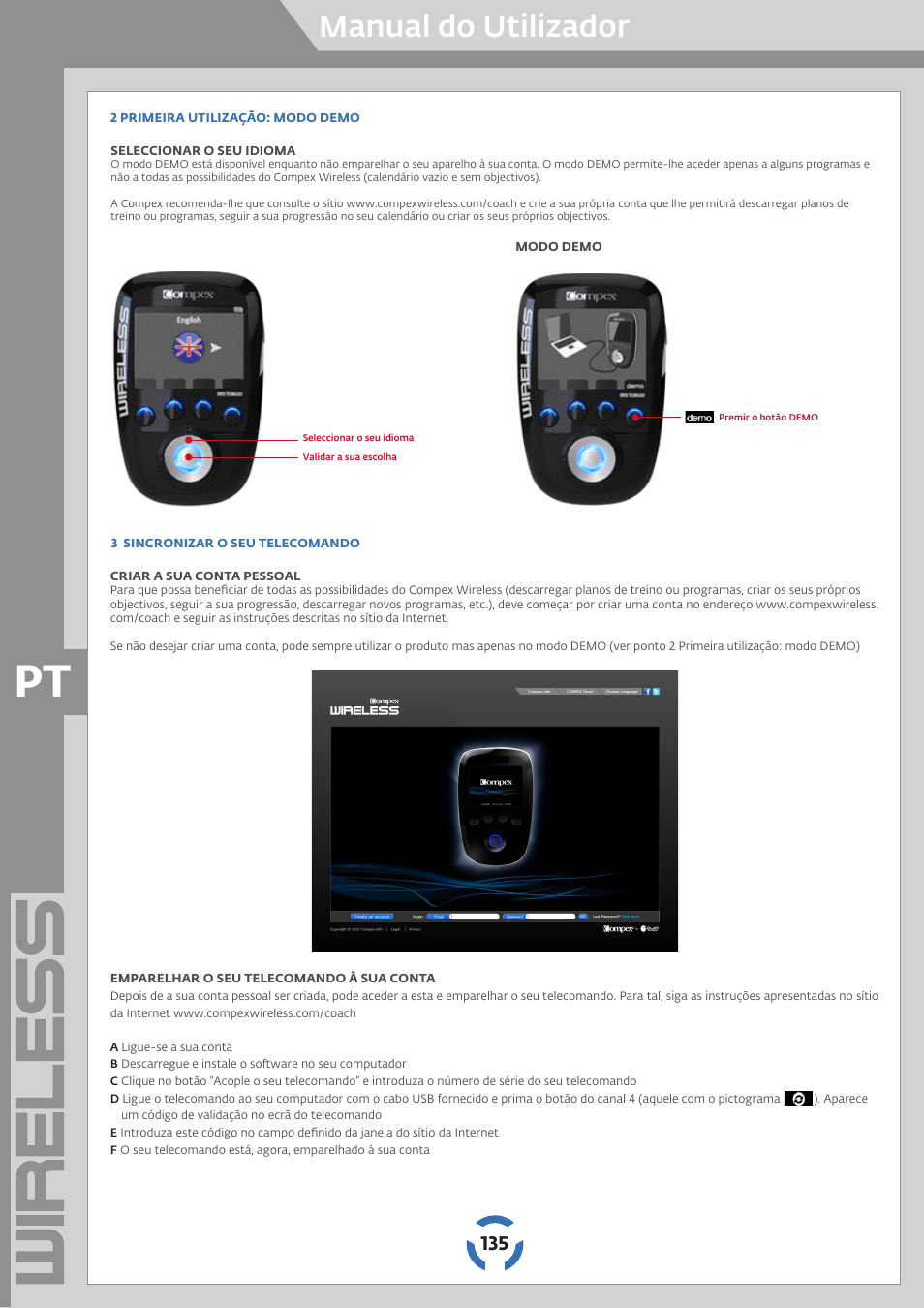 Manual do utilizador | Compex Wireless User Manual | Page 136 / 147