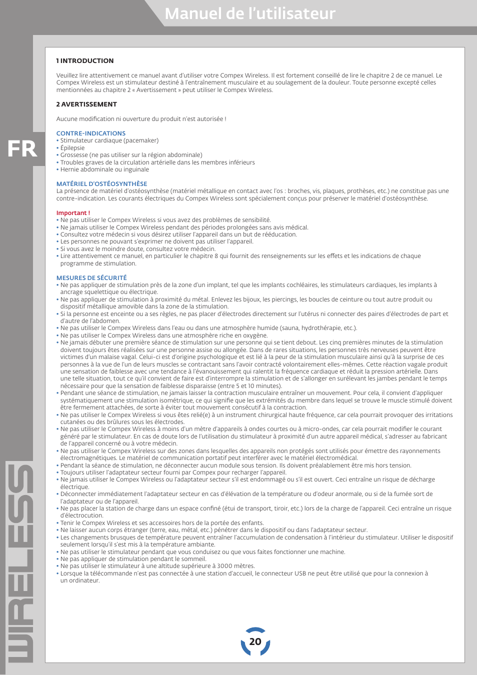 Manuel de l’utilisateur | Compex Wireless User Manual | Page 21 / 147