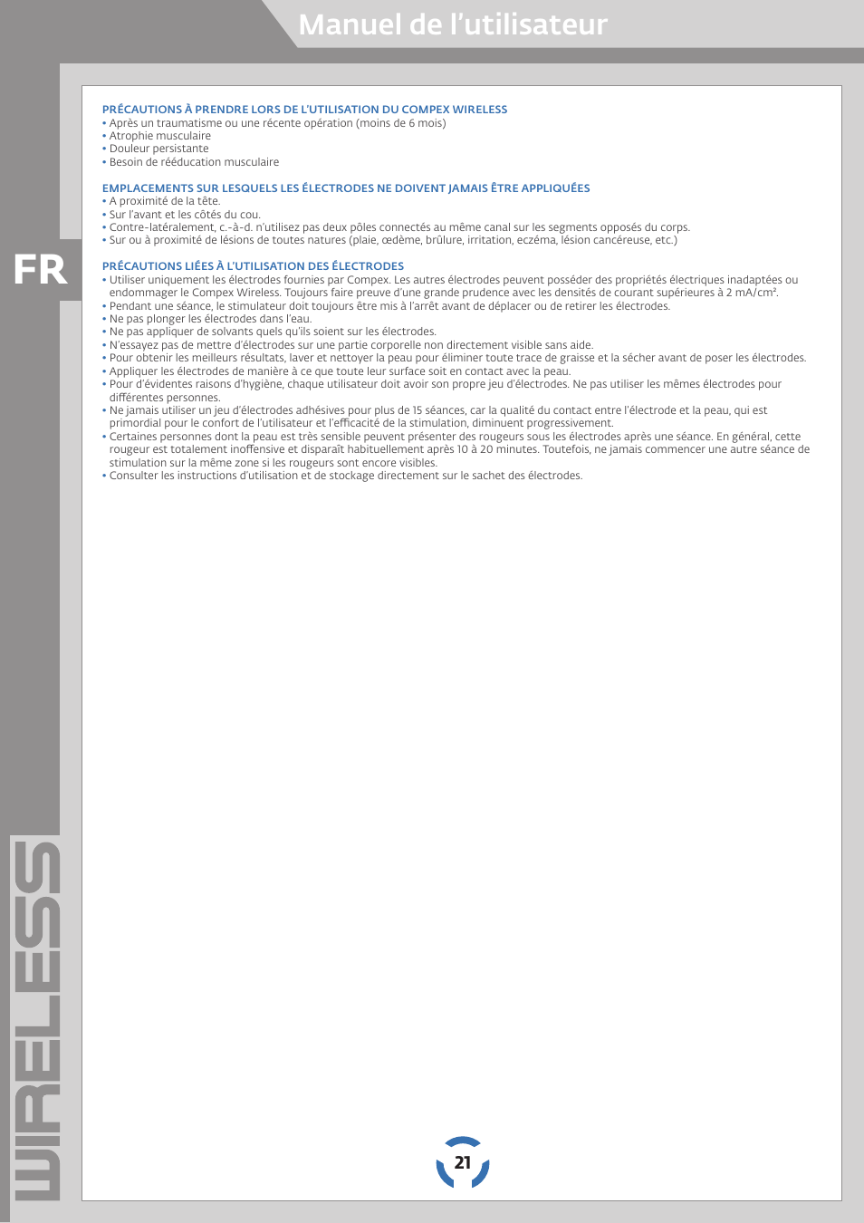 Manuel de l’utilisateur | Compex Wireless User Manual | Page 22 / 147
