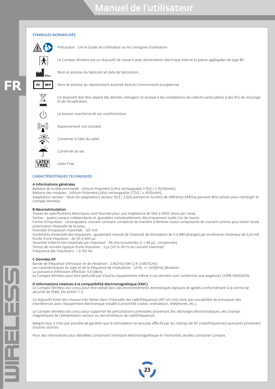 Manuel de l’utilisateur | Compex Wireless User Manual | Page 24 / 147