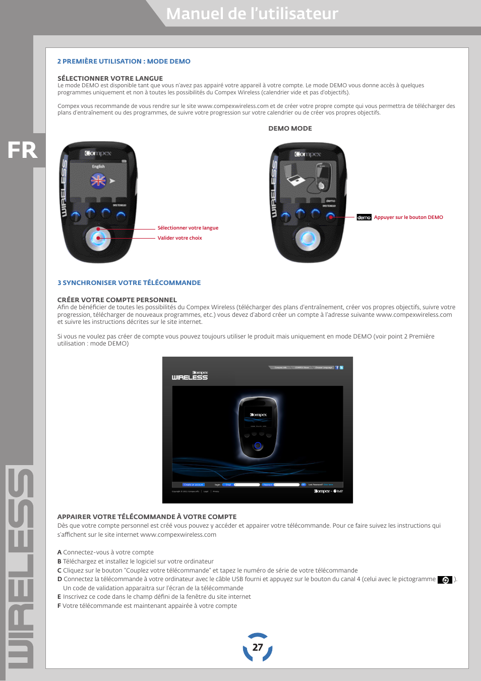 Manuel de l’utilisateur | Compex Wireless User Manual | Page 28 / 147