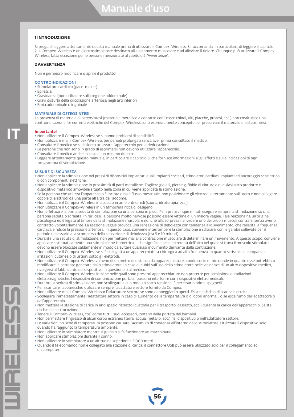 Manuale d’uso | Compex Wireless User Manual | Page 57 / 147