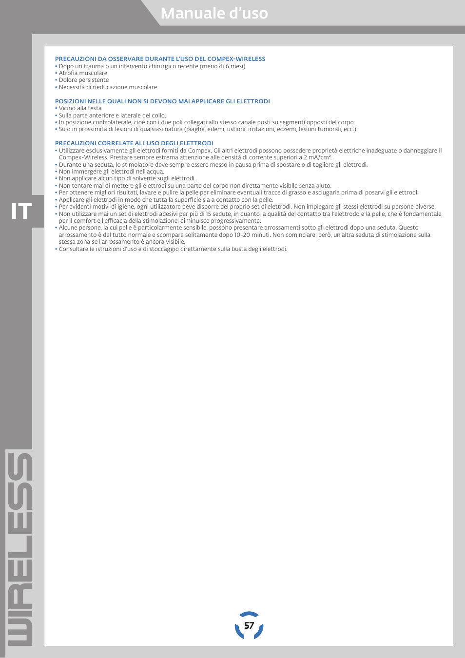 Manuale d’uso | Compex Wireless User Manual | Page 58 / 147
