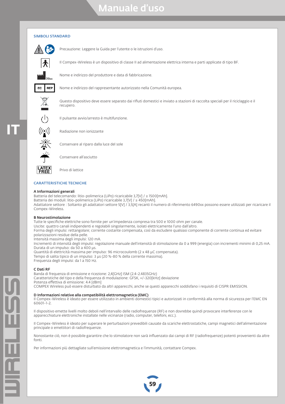 Manuale d’uso | Compex Wireless User Manual | Page 60 / 147