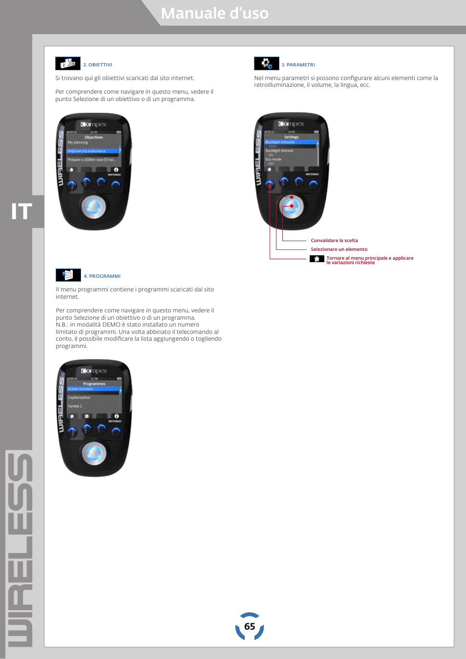 Manuale d’uso | Compex Wireless User Manual | Page 66 / 147