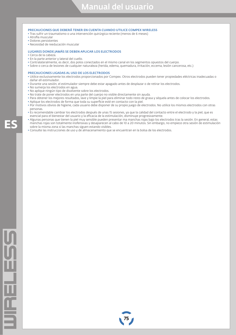 Manual del usuario | Compex Wireless User Manual | Page 76 / 147