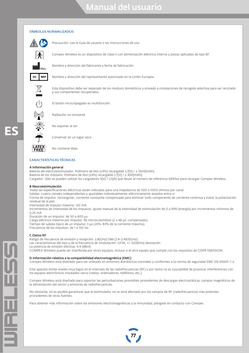 Manual del usuario | Compex Wireless User Manual | Page 78 / 147
