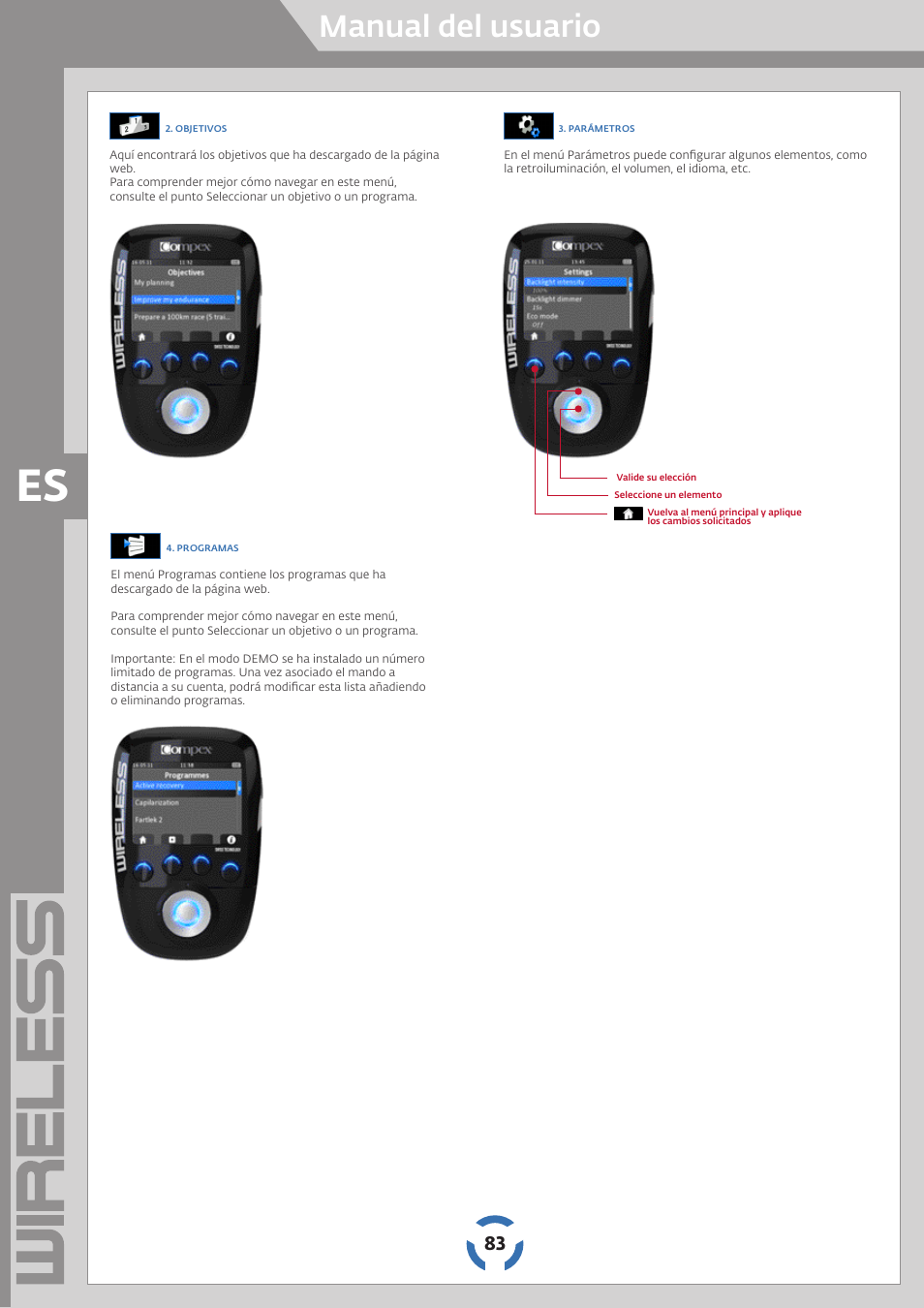 Manual del usuario | Compex Wireless User Manual | Page 84 / 147