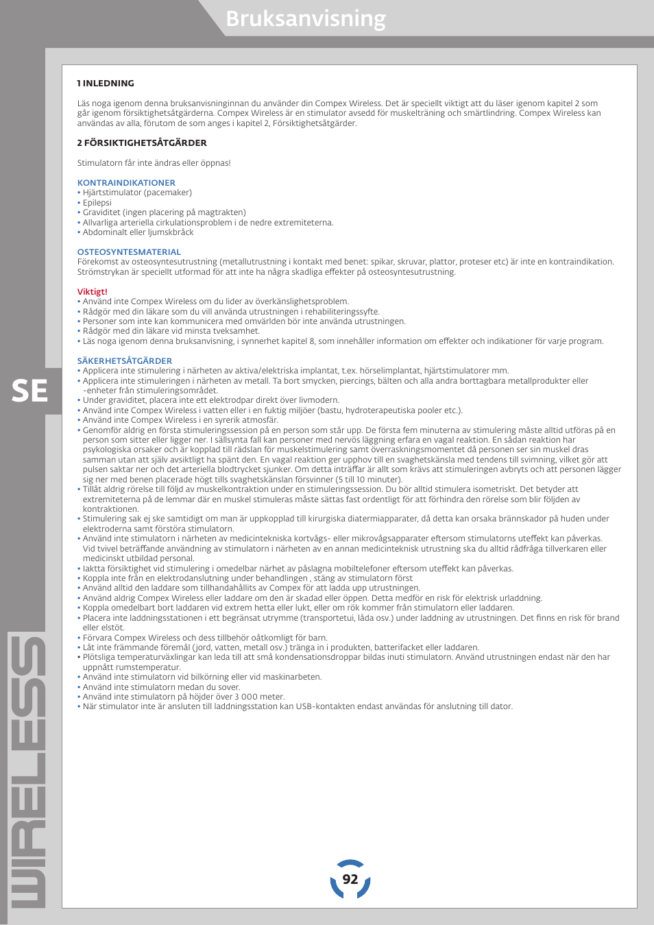 Bruksanvisning | Compex Wireless User Manual | Page 93 / 147