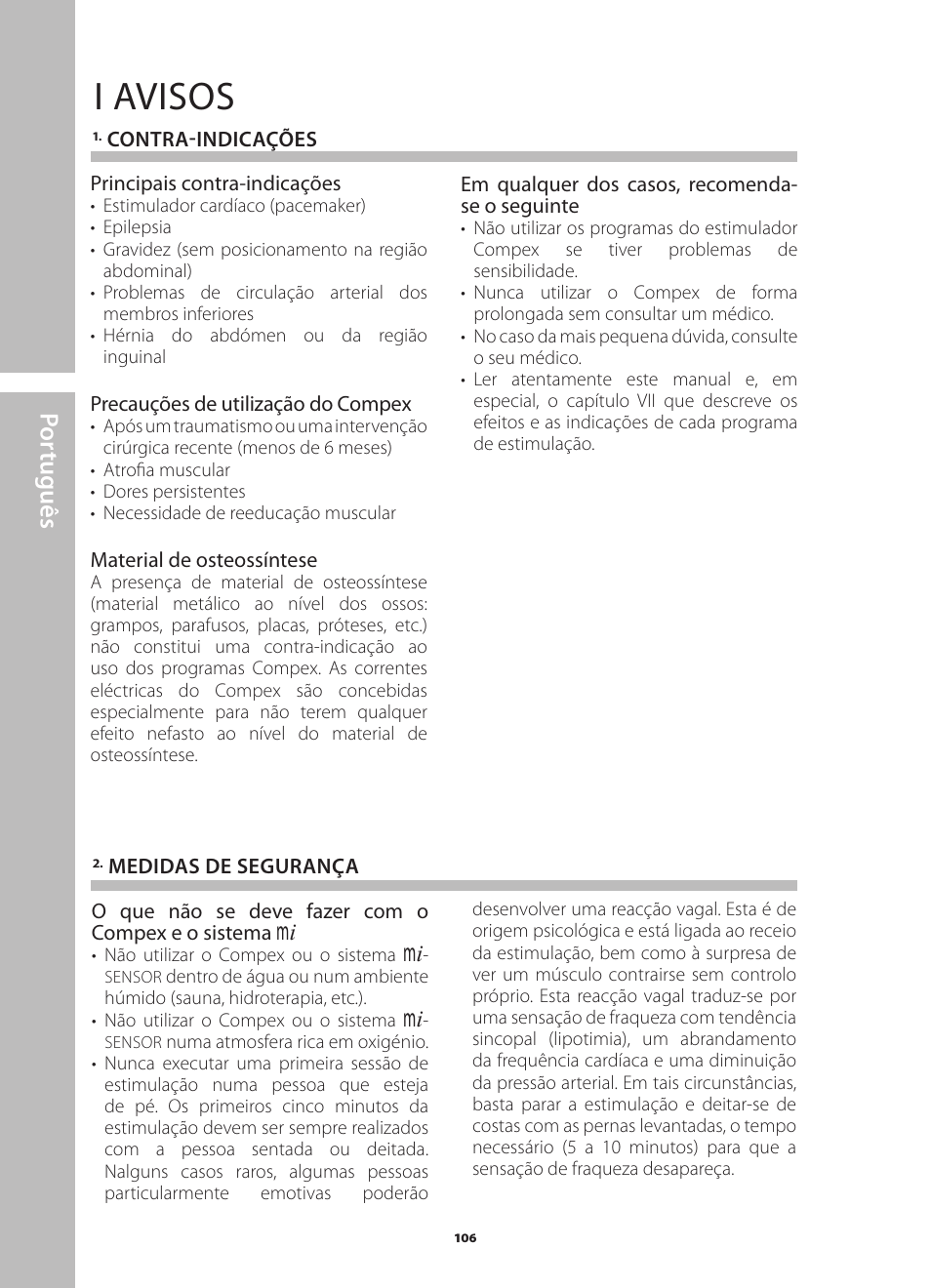I avisos, Por tuguês | Compex Runner User Manual | Page 108 / 139