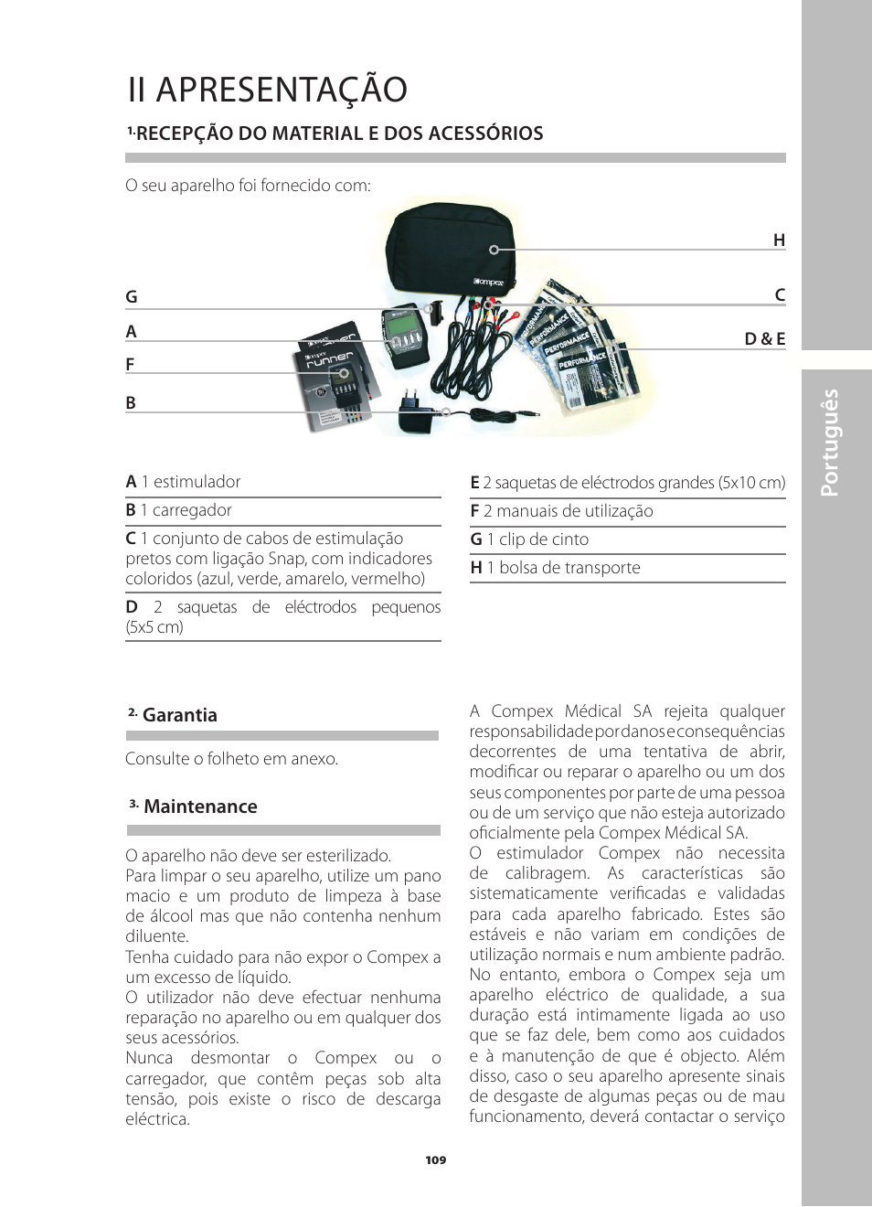 Ii apresentação, Por tuguês | Compex Runner User Manual | Page 111 / 139