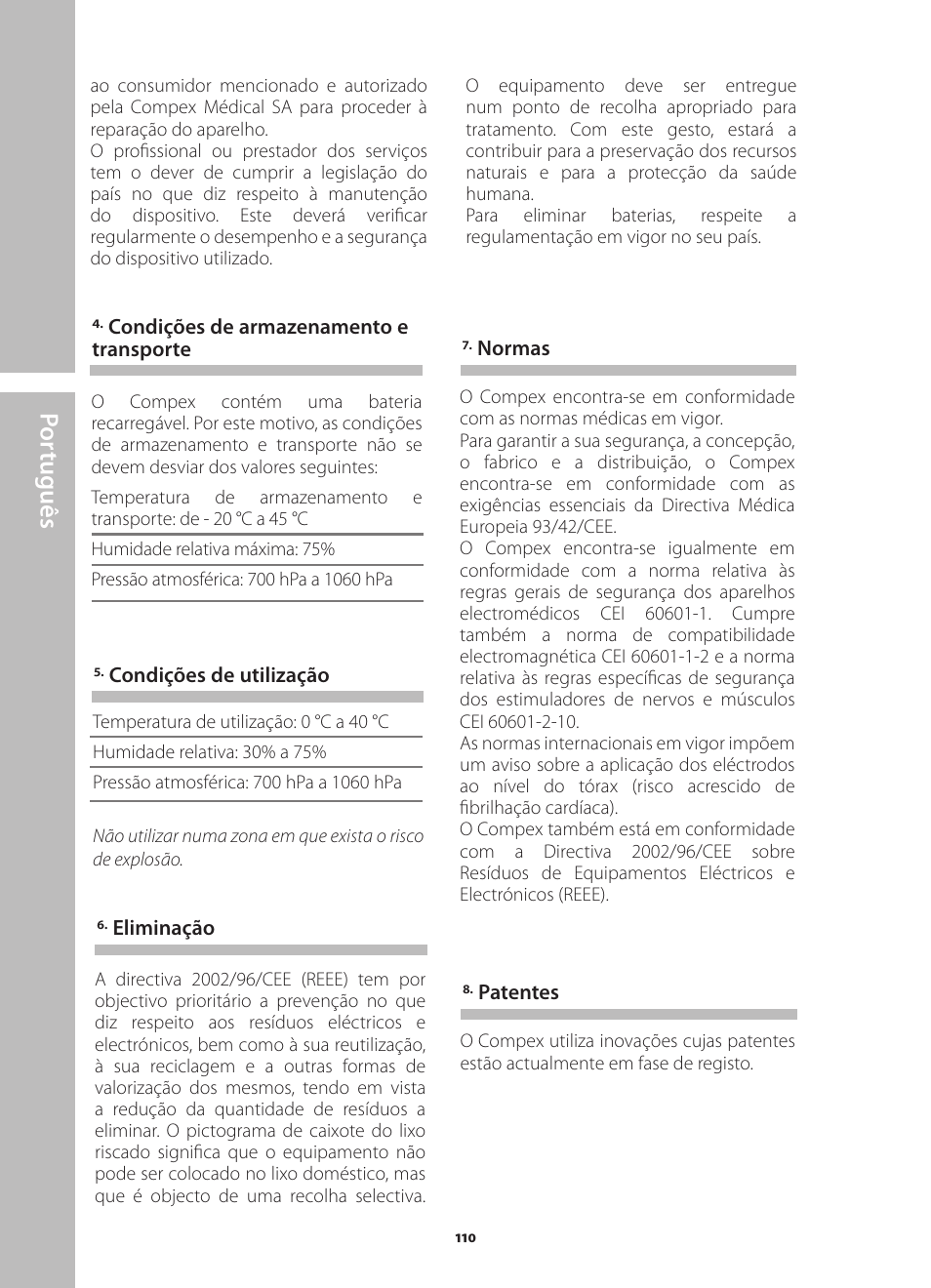 Por tuguês | Compex Runner User Manual | Page 112 / 139