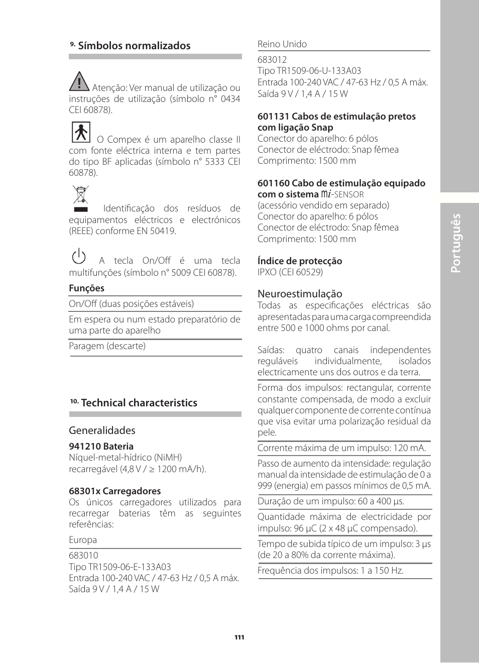 Por tuguês | Compex Runner User Manual | Page 113 / 139