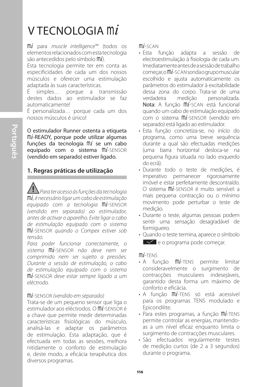 V tecnologia, Por tuguês | Compex Runner User Manual | Page 118 / 139