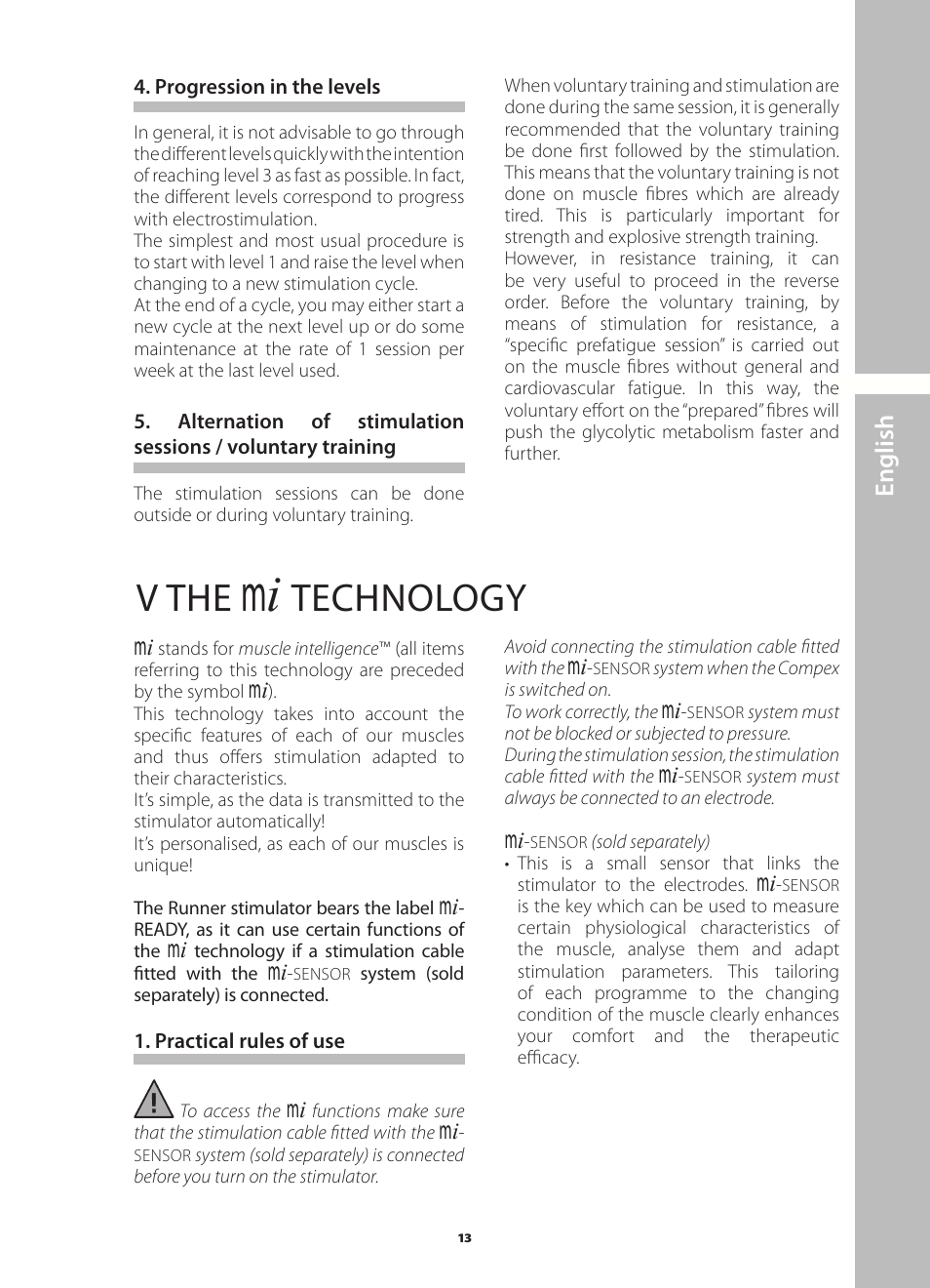 V the, Technology, English | Compex Runner User Manual | Page 15 / 139