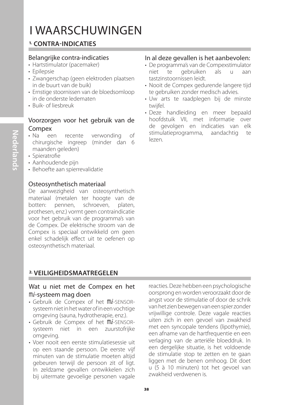 I waarschuwingen, N ederlands | Compex Runner User Manual | Page 40 / 139