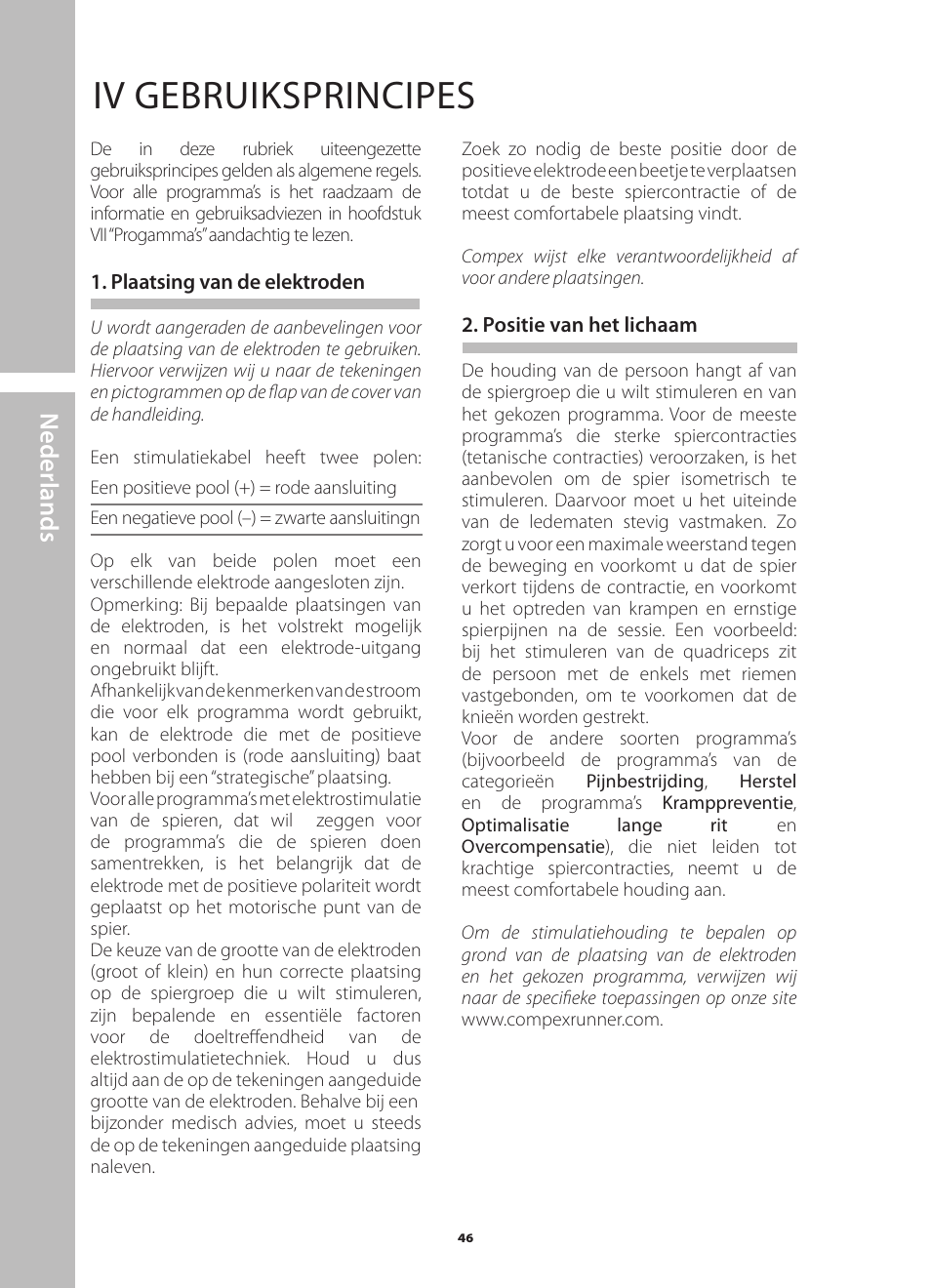 Iv gebruiksprincipes, N ederlands | Compex Runner User Manual | Page 48 / 139