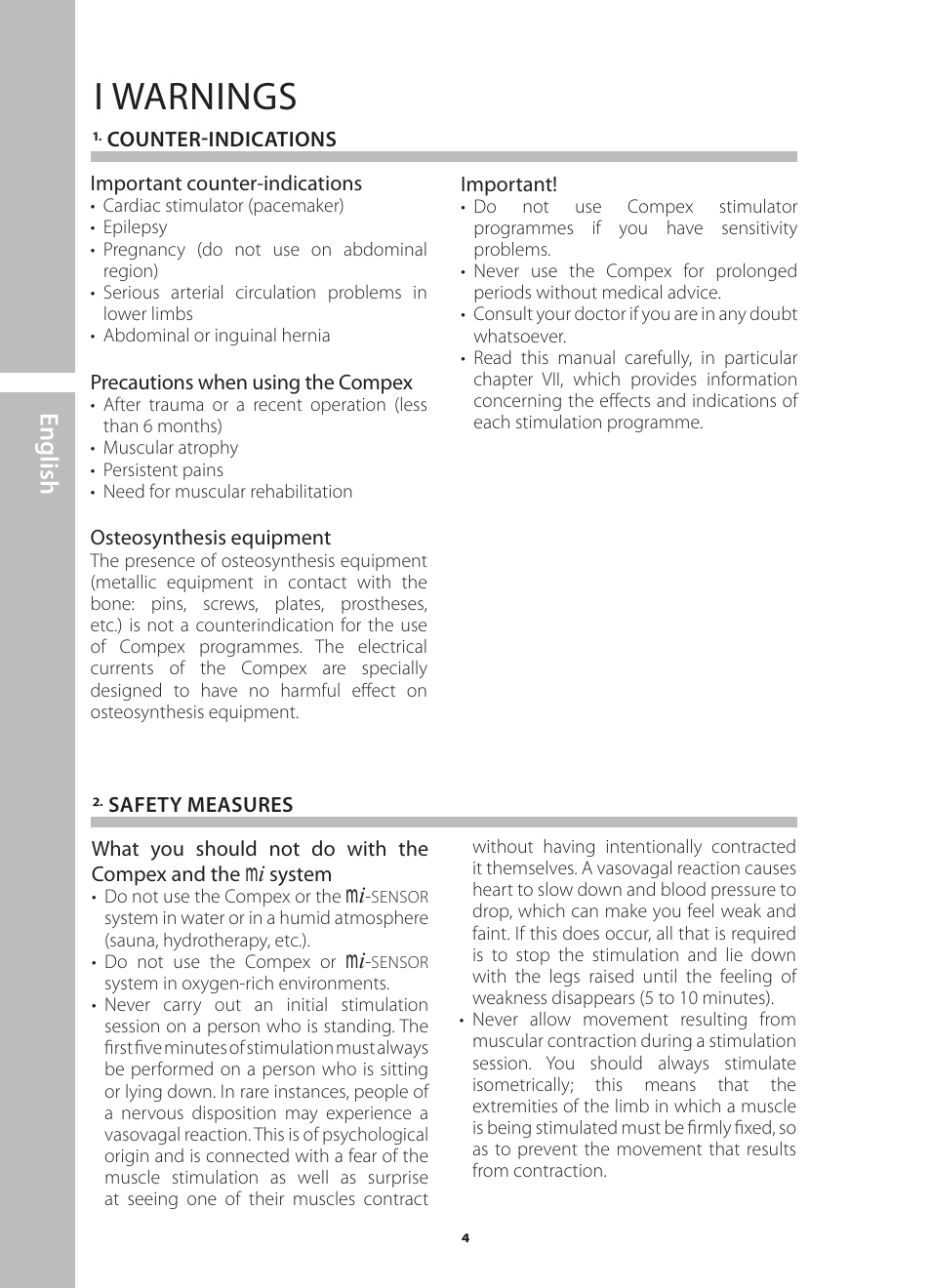 I warnings, English | Compex Runner User Manual | Page 6 / 139