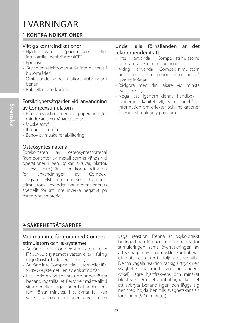 I varningar, Sv ensk a | Compex Runner User Manual | Page 74 / 139