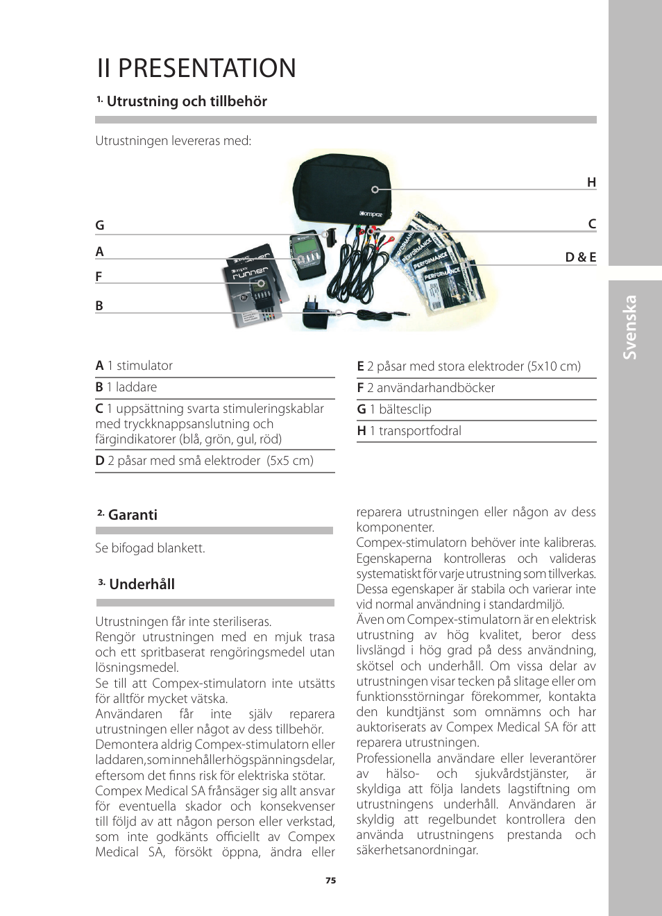 Ii presentation, Sv ensk a | Compex Runner User Manual | Page 77 / 139
