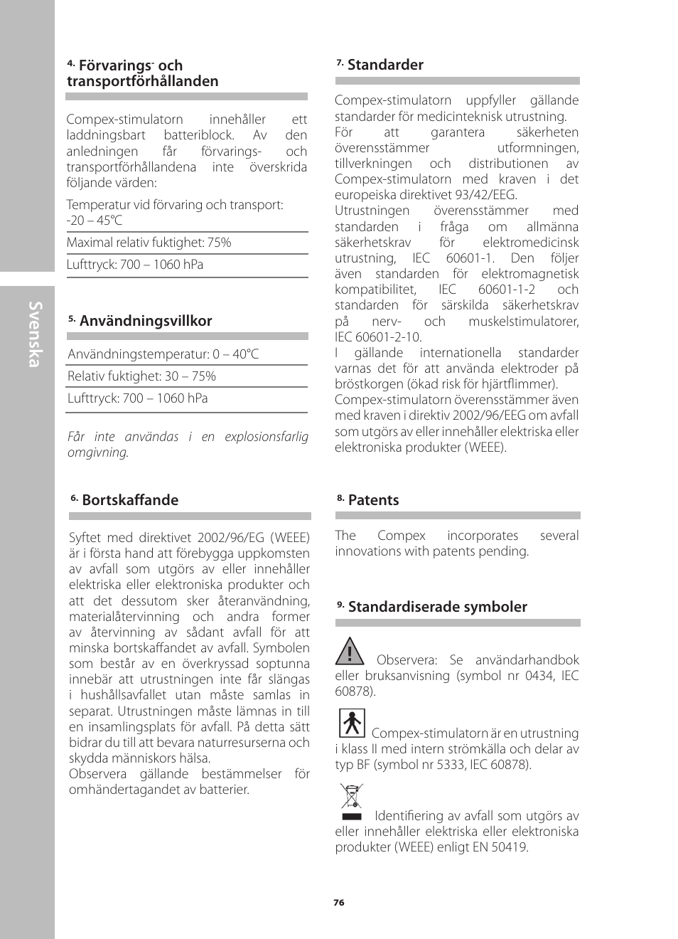 Sv ensk a | Compex Runner User Manual | Page 78 / 139