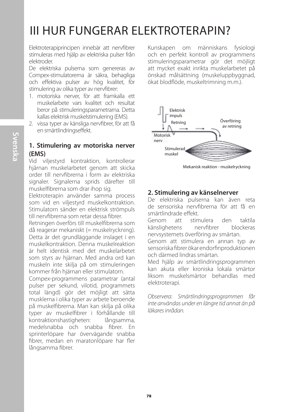 Iii hur fungerar elektroterapin, Sv ensk a | Compex Runner User Manual | Page 80 / 139